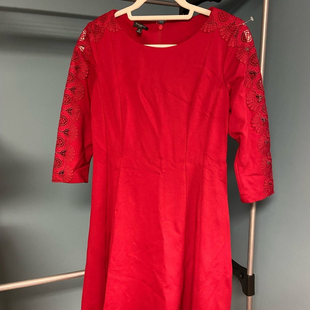 Talbots Red Lace Long Sleeve Dress